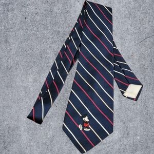 Vintage Cervantes Walt Disney Neck Tie Striped Embroidered Mickey Mouse USA T53